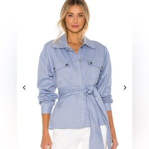 NWT Lovers & Friends FRANKIE JACKET baby blue , small, military belted jacket